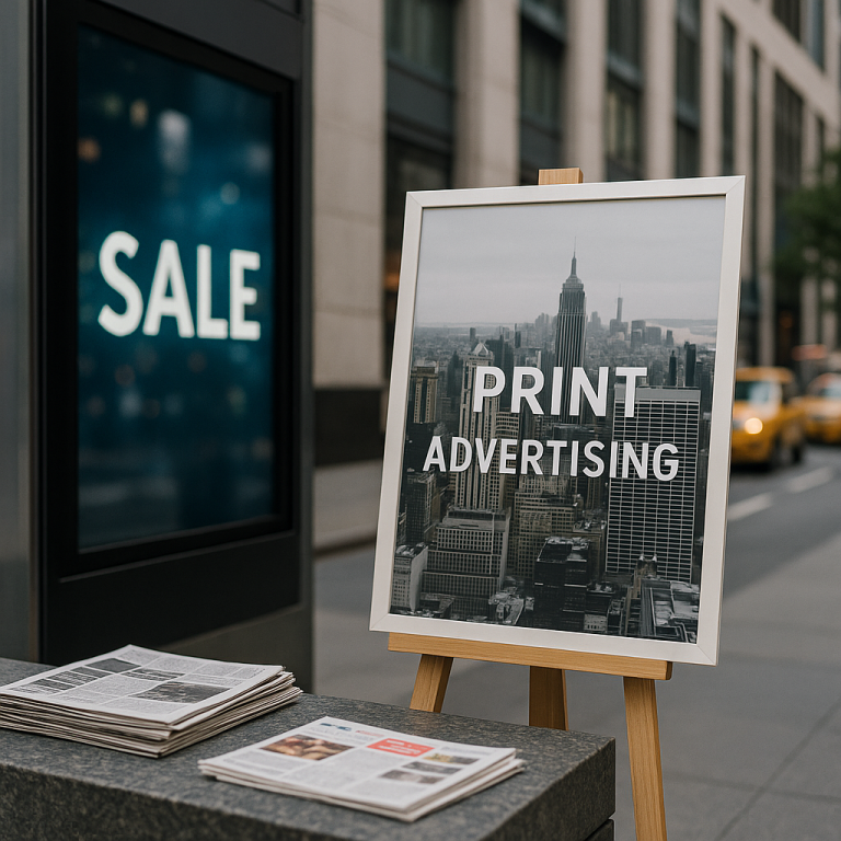 the power of print advertising in a digital-heavy Manhattan market with posters and brochures